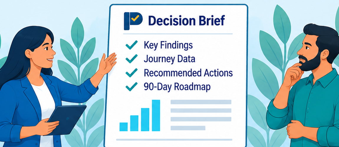 A finished decision brief document with the decision and the plan